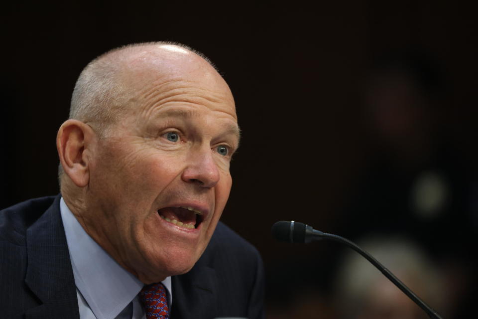 Boeing CEO Dave Calhoun testifies during a Senate hearing on Capitol Hill in Washington, D.C., June 18, 2024. / Credit: SAMUEL CORUM/AFP via Getty Images