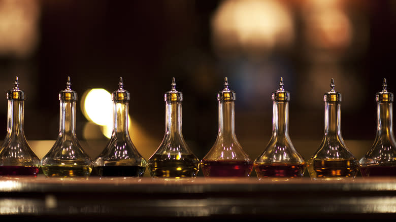 bitters lined up at a bar