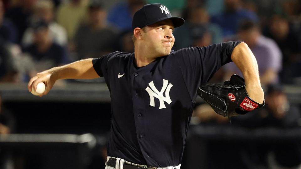 March 3, 2023;  Tampa, Florida, USA;  New York Yankees relief pitcher Michael King (34) throws a pitch against the Detroit Tigers during the fourth inning at George M. Steinbrenner Field.