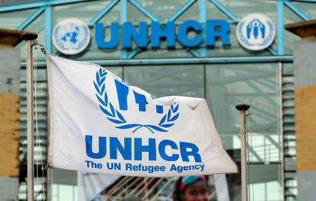 A flag is pictured in front of the UNHCR headquarters in Geneva, Switzerland June 13, 2018. REUTERS/Denis Balibouse