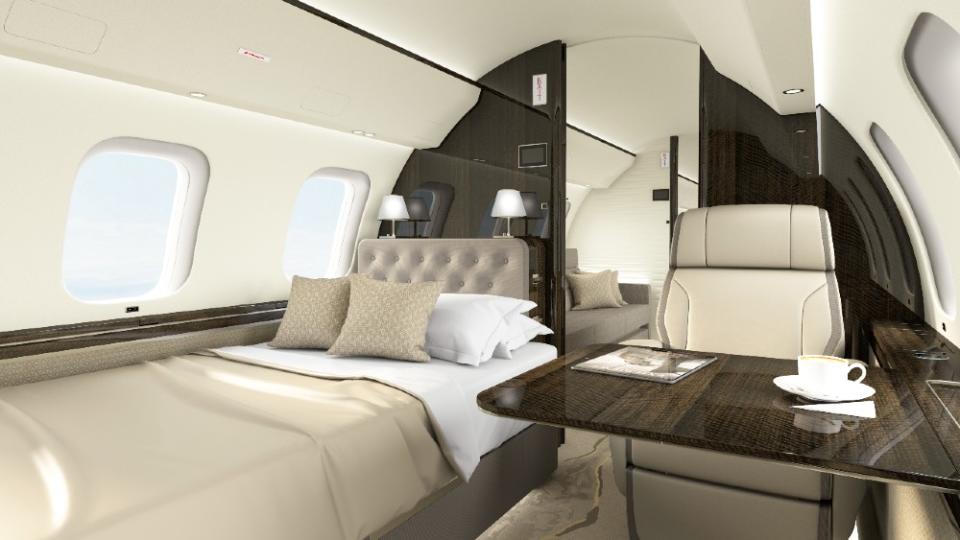 One of the four zones includes a bedroom with a fully glassed-in shower in the enclosed ensuite. - Credit: Courtesy Bombardier