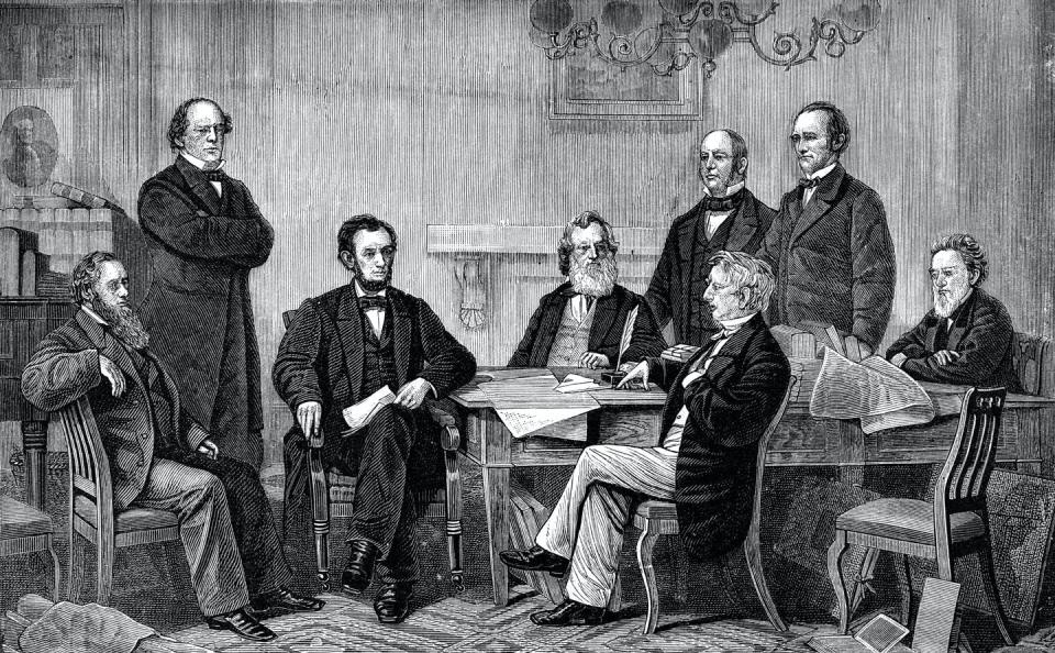 <span class="caption">President Abraham Lincoln signs the Emancipation Proclamation.</span> <span class="attribution"><a class="link " href="https://www.gettyimages.com/detail/illustration/abraham-lincoln-signs-emancipation-royalty-free-illustration/122147017?adppopup=true" rel="nofollow noopener" target="_blank" data-ylk="slk:Getty Images;elm:context_link;itc:0;sec:content-canvas">Getty Images</a></span>