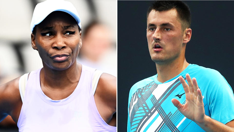 Venus Williams and Bernard Tomic are pictured side by side.