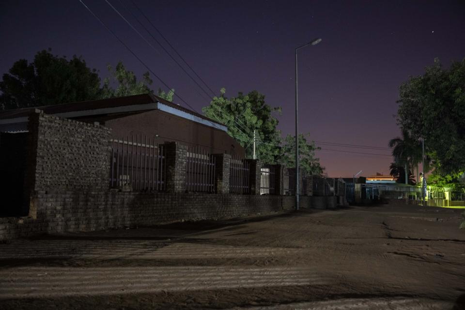 This Jan. 12, 2020 photo, shows the Khartoum Ophthalmology Hospital where several women were raped during the June 3, 2019 paramilitary crackdown on a protest camp, in Sudan. Mayada, a 22-year-old tea vendor, was followed that night by four Rapid Support Forces soldiers who harassed her. They entered the courtyard with her where she kept her plastic chairs, tea pots and cups, the tools of her trade and sprayed something in her face. She felt woozy, and the four stripped and raped her, she said. She gave birth in March to a daughter, while the other twin, a boy, died. (AP Photo/Nariman El-Mofty)