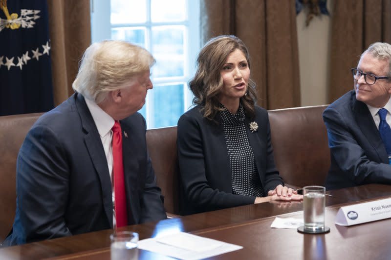 Governor-elect Kristi Noem of South Dakota speaks during a meeting hosted by former President Donald J. Trump at the White House in Washington in 2018. File Photo by Chris Kleponis/UPI