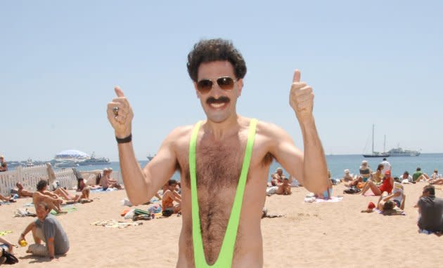 Cohen arrived at Cannes in 2006 with his film 'Borat: Cultural Learnings of America for Make Benefit Glorious Nation of Kazakhstan' while sporting a lime green sling mankini. The film, of course, went on to become a monster hit, but he didn't do much to boost swimwear sales.