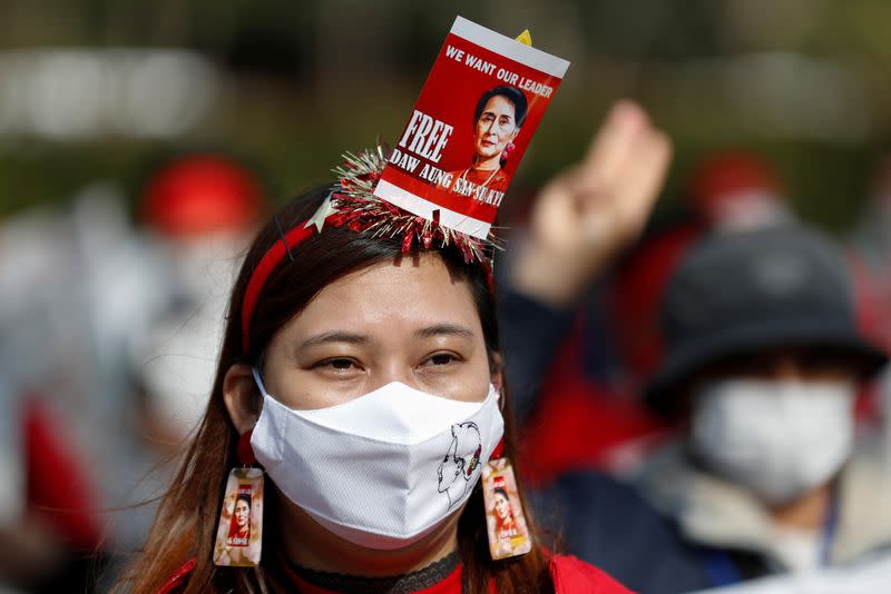 Demonstrators protest against the military coup in Myanmar, in Tokyo