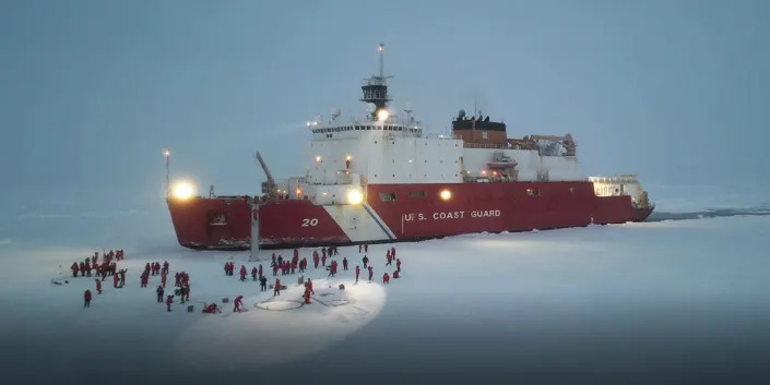 Coast Guard icebreaker Healy crew at North Pole Arctic