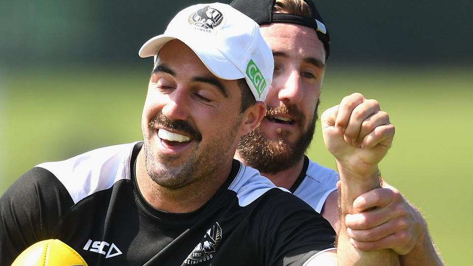 Steele Sidebottom and Lynden Dunn, pictured here at Collingwood training.