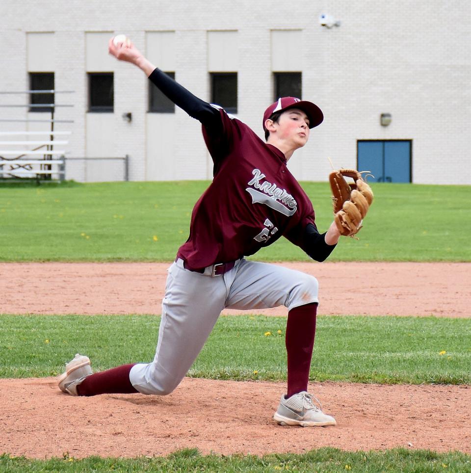 Frankfort-Schuyler freshman Brayden Wisheart started both games of a Friday doubleheader against Waterville. Frankfort-Schuyler's Maroon Knights won both five-inning games with Wisheart throwing a complete game in the first and pitching the first scoreless inning of the second.