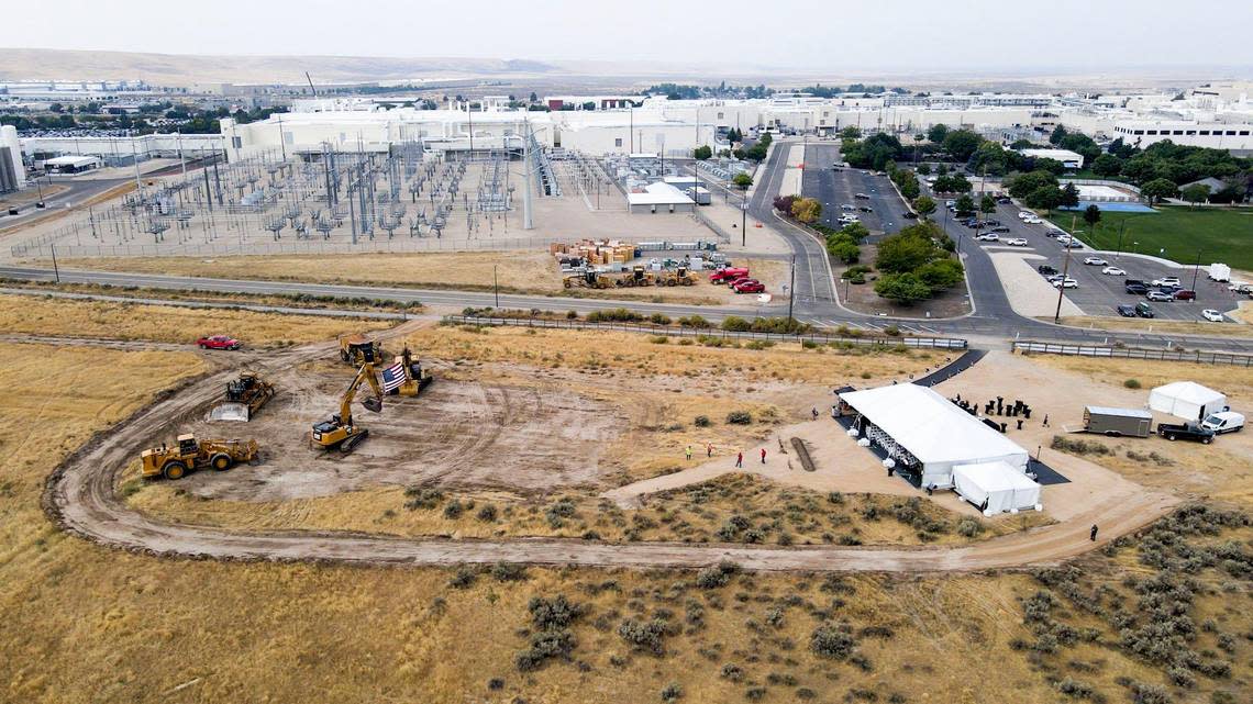 An aerial view of the site on Micron’s Southeast Boise campus before Micron started construction on its $15 billion memory-chip fabrication plant, or fab.