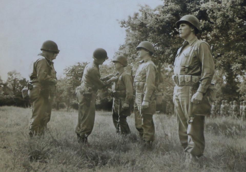 A photo of William Farrar receiving the Silver Star during World War II.