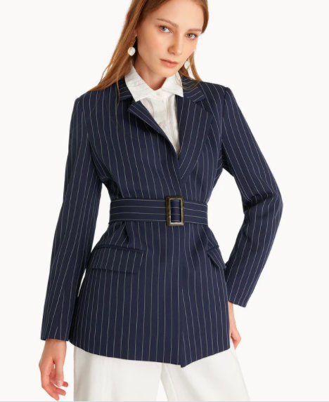 Belted Stripe Blazer.PHOTO: Pomelo