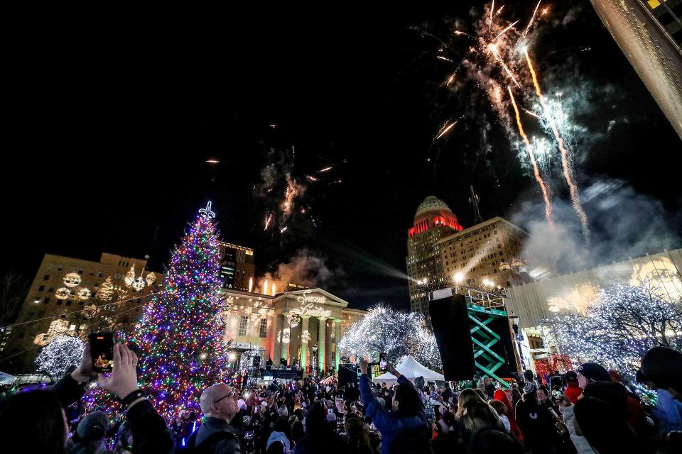 Fireworks light up the sky over Jefferson Square Park during Light Up Louisville.