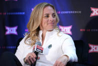 Baylor women's head coach Nicki Collen speaks during Big 12 NCAA college basketball media days Tuesday, Oct. 19, 2021, in Kansas City, Mo. (AP Photo/Ed Zurga)