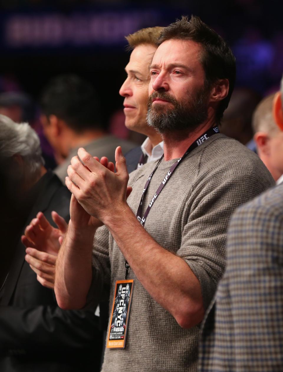 <p>Actor Hugh Jackman is seen during the UFC 205 event at Madison Square Garden on November 12, 2016 in New York City. (Photo by Mike Stobe/Zuffa LLC/Zuffa LLC via Getty Images) </p>