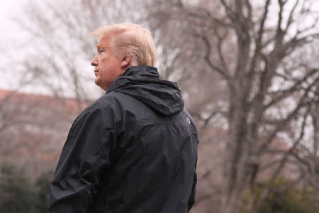 U.S. President Donald Trump turns away after speaking to reporters as he departs for travel to Alabama and Florida from the White House in Washington, U.S. March 8, 2019. REUTERS/Jonathan Ernst