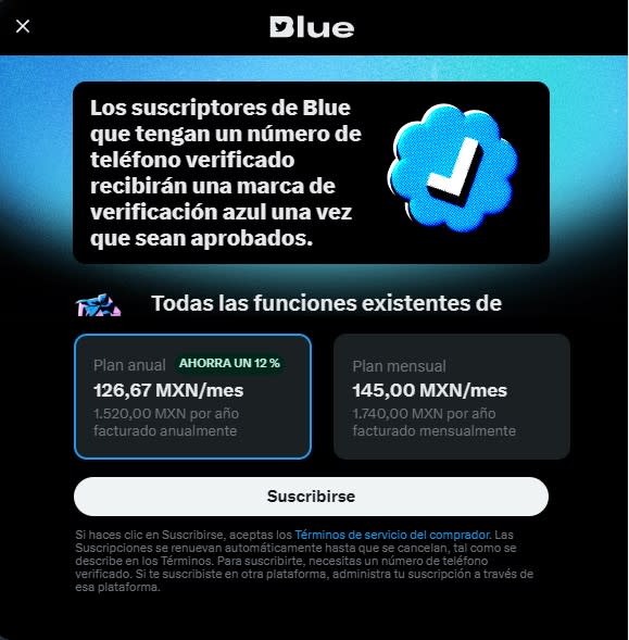 Twitter Blue y sus precios actuales en México