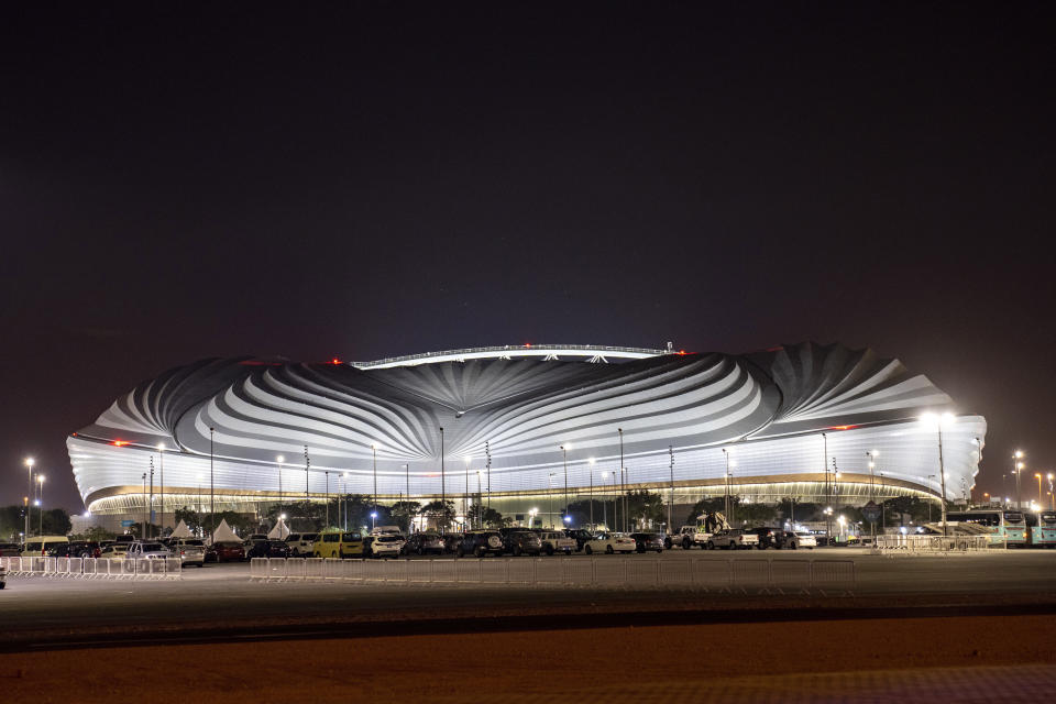 A general view of the Al Janoub Stadium in Al Wakrah, Qatar, Tuesday, Dec. 7, 2021. Qatar has built eight stadiums for this World Cup and created an entire new city of Lusail where the final will be held. (AP Photo/Darko Bandic)