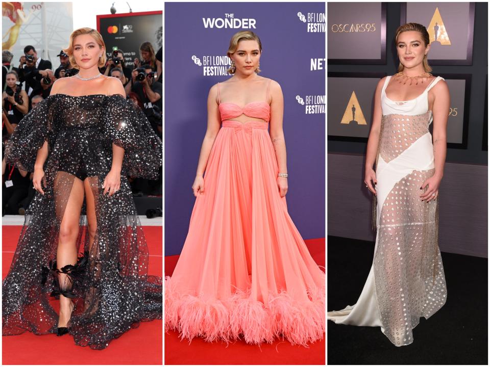 Florence Pugh at the "Don't Worry, Darling" premiere at the Venice Film Festival, "The Wonder" UK premiere, and the 2022 Governors Awards