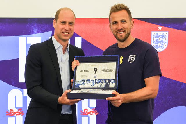 <p>Andrew Parsons / Kensington Palace</p> Prince William with England soccer captain Harry Kane on June 10, 2024