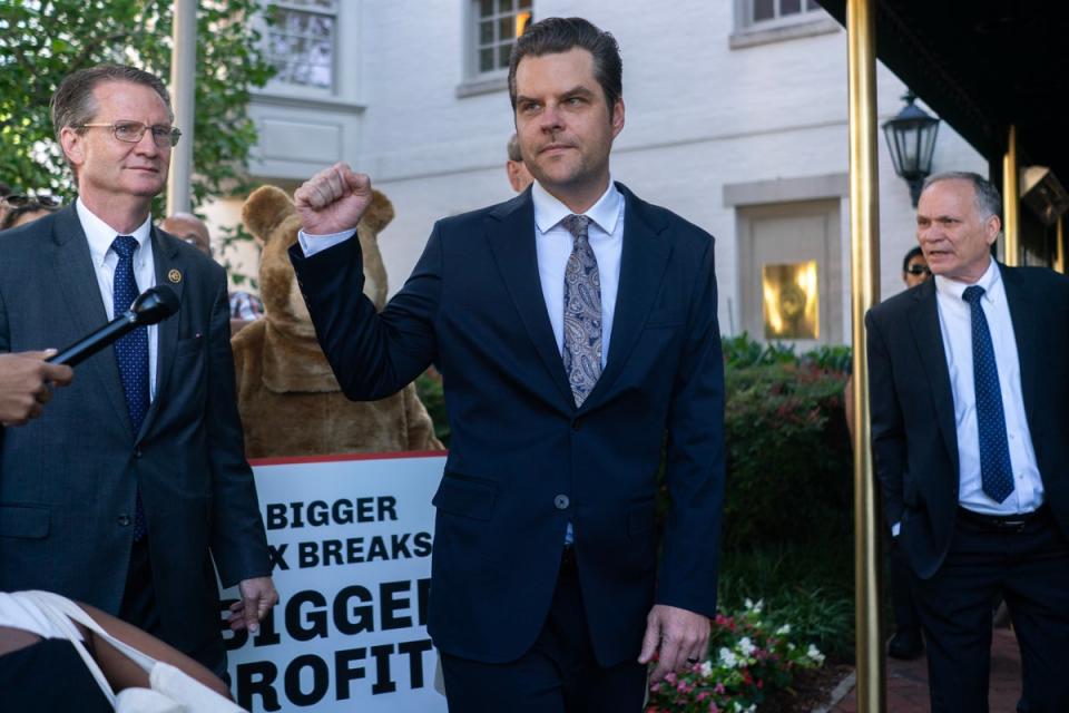 Matt Gaetz heads to a meeting with House Republcians and Donald Trump at the Capitol Hill Club on June 13. (Getty Images)