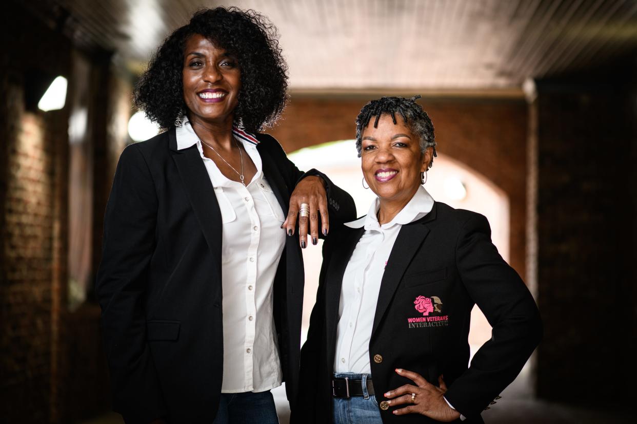 Tamu Brown, left, and LaTonia Parks, of Women Veterans Interactive, are coordinating an upcoming all-women veterans photo shoot in June.