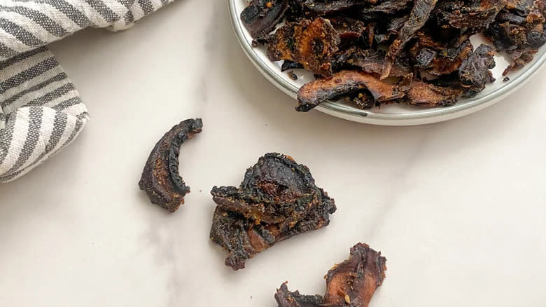 Pieces of portobello jerky 