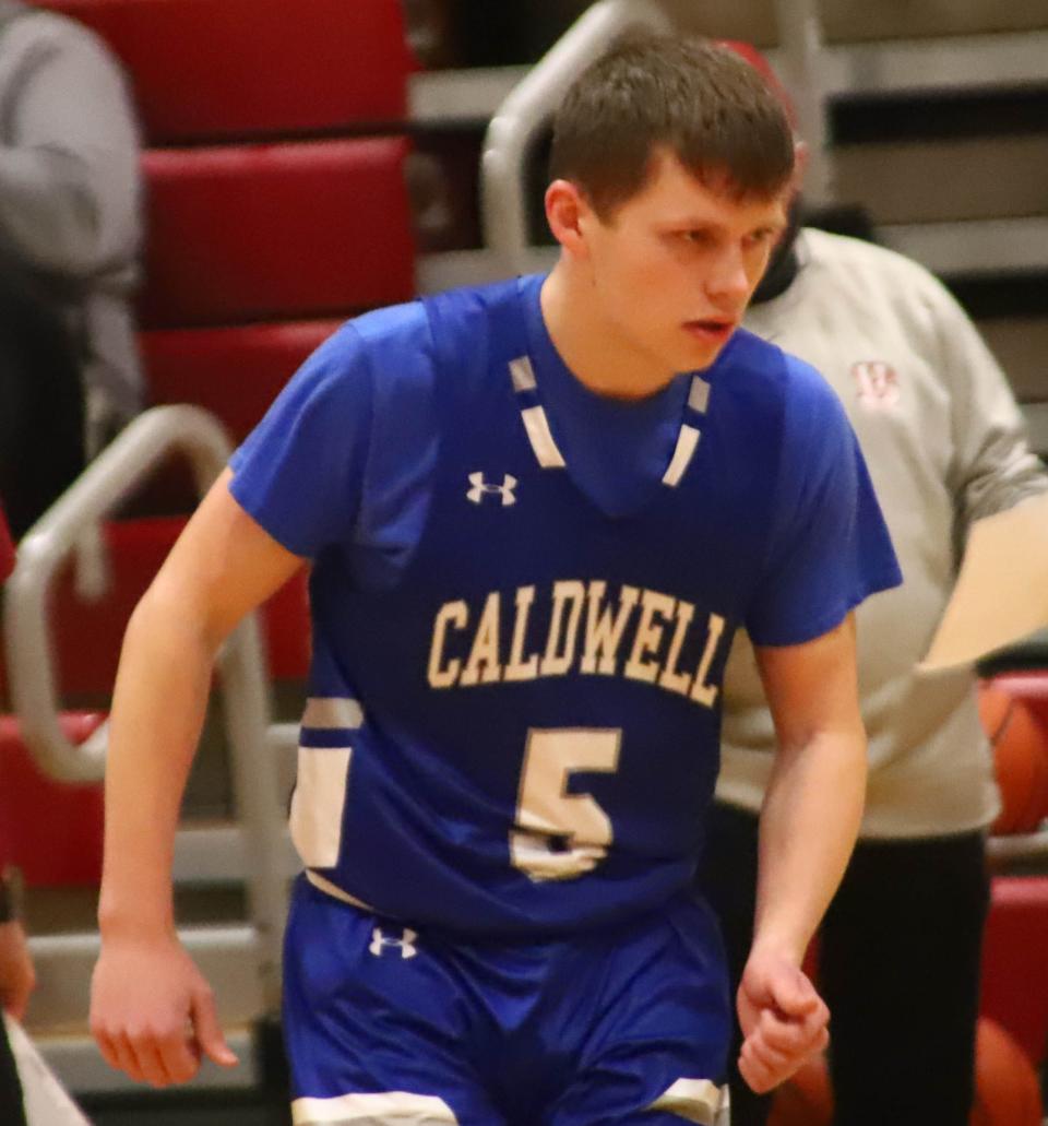 Rocco Checchetto(5) is introduced during the varsity basketball game between Bloomfield Bengals and the James Caldwell Chiefs,  held at Bloomfield High School Tuesday, January 11th, 2022