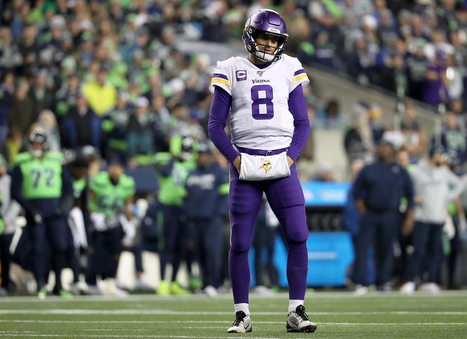 Quarterback Kirk Cousins of the Minnesota Vikings couldn't lead a late comeback win at Seattle. (Photo by Abbie Parr/Getty Images)