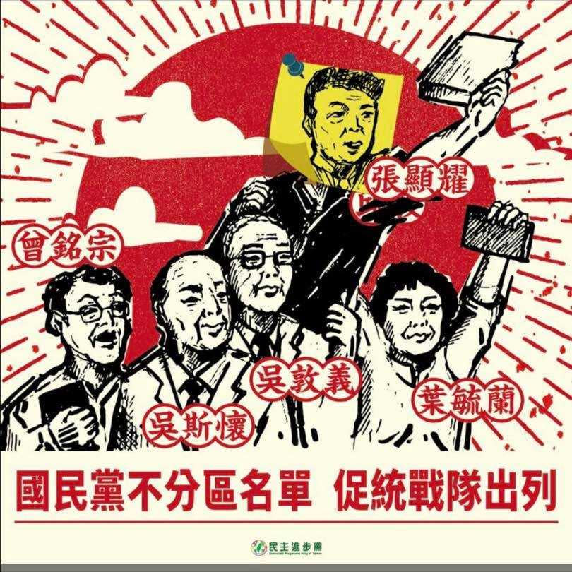   羅智強今天質疑，民進黨也曾合成大陸文宣圖，藉此痛批國民黨不分區名單（上圖），為何國民黨就不能合成大陸文宣圖（下圖）質疑民進黨呢（圖／摘自羅智強臉書及國民黨推特）  