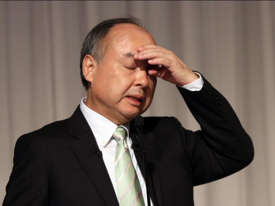 Softbank Group president Masayoshi Son announces the company's third quarter financial result ended December in Tokyo on Wednesday, February 12, 2020. Softbank Group reported an operating loss of 12.96 billion yen for April to December.