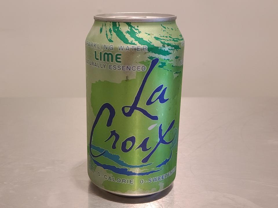 can of lime la croix sparkling water on a kitchen counter