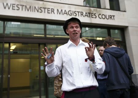 Lauri Love reacts as he leaves after attending his extradition hearing at Westminster Magistrates' Court in London, Britain September 16, 2016. REUTERS/Peter Nicholls