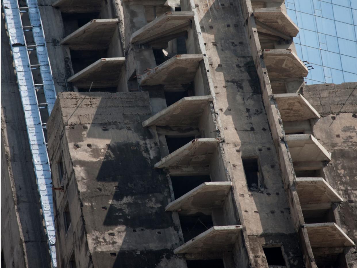 Ongoing construction of the Ryugyong Hotel in 2010.