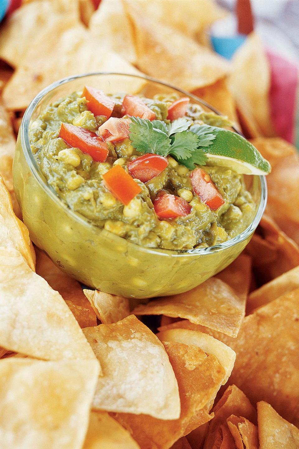 Avocado-Corn Dip with Homemade Tortilla Chips