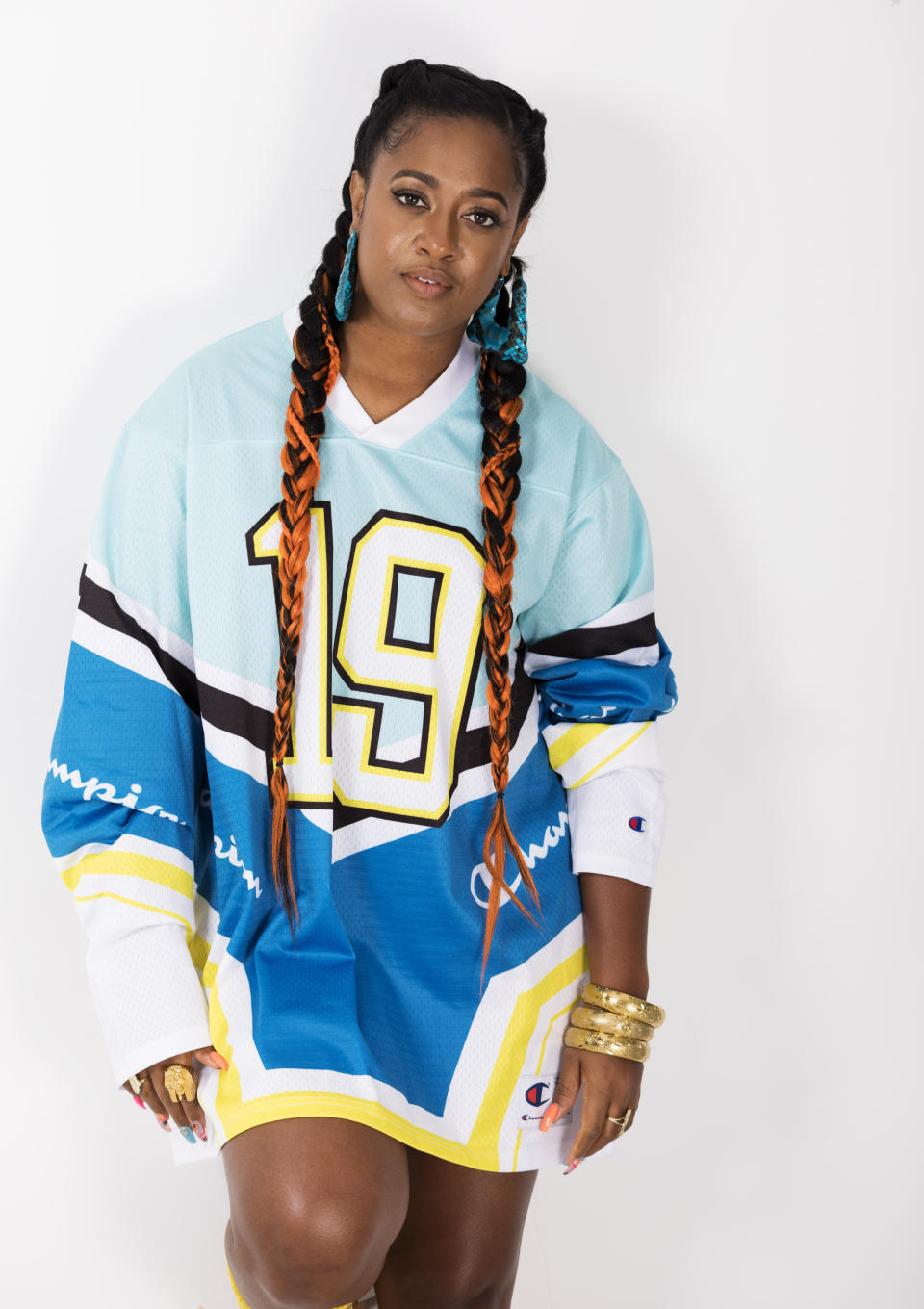 This Aug. 22, 2019 photo shows Rapsody posing for a portrait in New York to promote her latest album "Eve." (Photo by Brian Ach/Invision/AP)