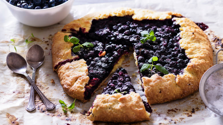 Blueberry galette with basil