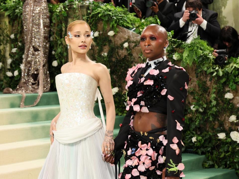 Ariana Grande and Cynthia Erivo attend The 2024 Met Gala Celebrating “Sleeping Beauties: Reawakening Fashion” at The Metropolitan Museum of Art on 6 May 2024 in New York City. (Getty Images)