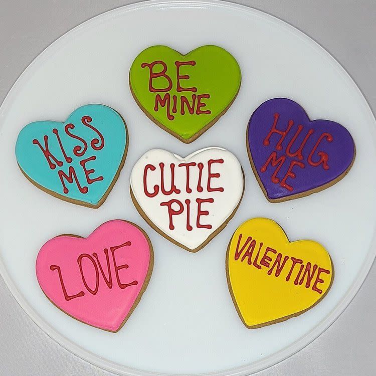 <p><a href="https://www.gingerbreadfactory.com/cookies/conversation-heart-cookies" rel="nofollow noopener" target="_blank" data-ylk="slk:Shop Now;elm:context_link;itc:0" class="link ">Shop Now</a></p><p>The Gingerbread Factory Valentine Conversation Heart Cookies</p><p>$40.00</p><p>The Gingerbread Factory</p>