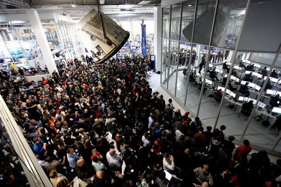 SpaceX tweeted this photo on March 1, 2013. They wrote: "SpaceX employees watch Falcon 9 & #Dragon liftoff from @SpaceX HQ in Hawthorne, California pic.twitter.com/uMGeWU32lX"