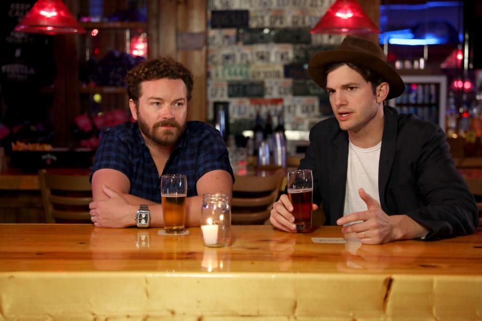 Masterson (left) and Kutcher in 2017, just before he was written out of ‘The Ranch' (Netflix)