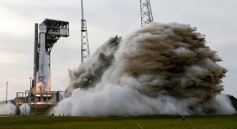 Boeing's CST-100 Starliner capsule launches aboard a United Launch Alliance Atlas 5 rocket on a second un-crewed test flight to the International Space Station, at Cape Canaveral