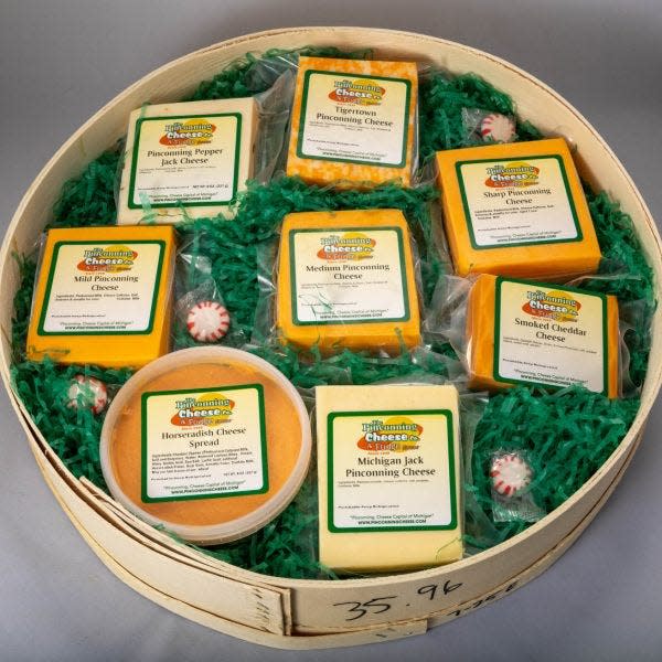 A selection of Pinconning Cheese in a gift box.