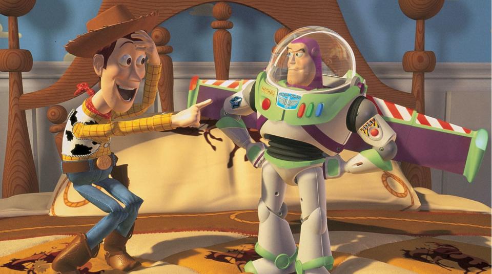 Woody reminds Buzz Lightyear he's a toy in the original movie