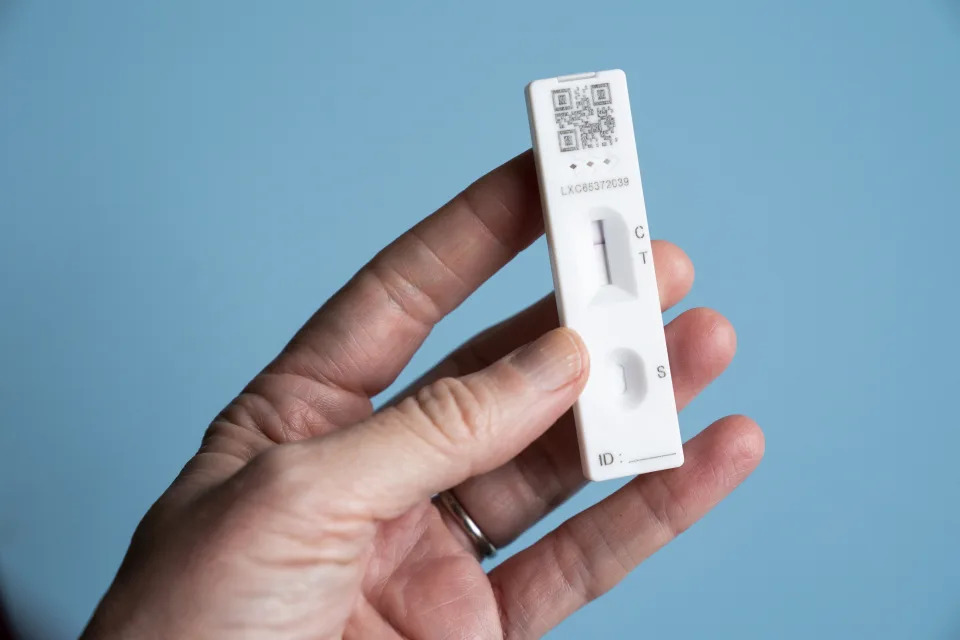 A Covid-19 rapid antigen test (lateral flow self test) showing a negative result. Picture date: Tuesday January 18, 2022.