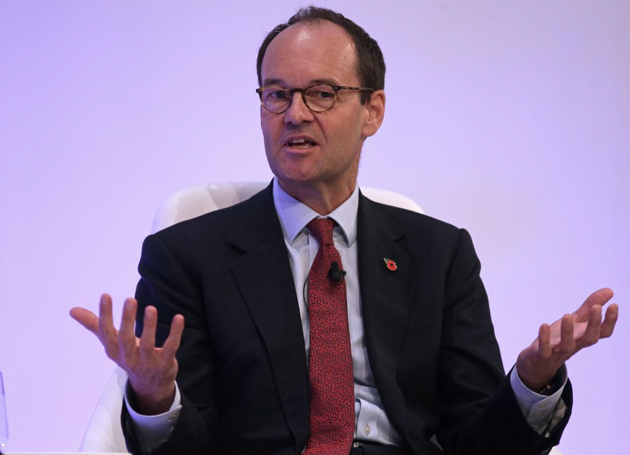 Chief executive of J Sainsbury plc, Mike Coupe, speaks on a panel at the annual Confederation of British Industry (CBI) conference in east London, on November 6, 2017. / AFP PHOTO / Daniel LEAL-OLIVAS        (Photo credit should read DANIEL LEAL-OLIVAS/AFP via Getty Images)