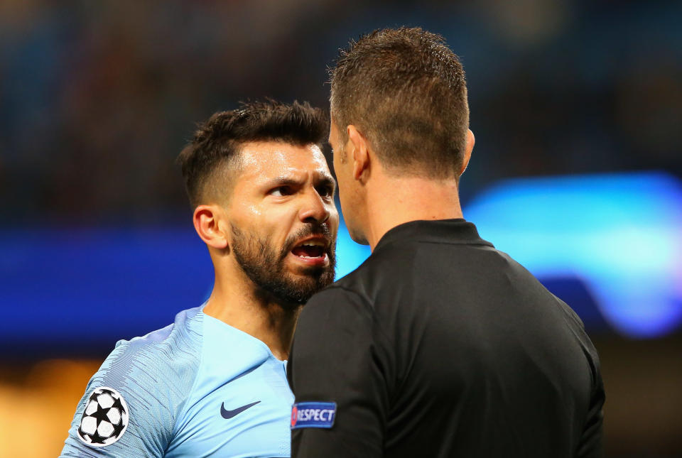 Sergio Aguero and Manchester City were not happy against Lyon on Wednesday. (Getty)