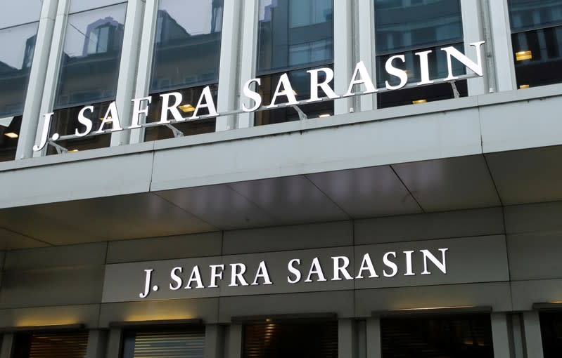 A logo is pictured on the J. Safra Sarasin bank in Geneva