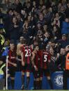 West Bromwich Albion's Shane Long (2nd R) celebrates with team mates after scoring against Chelsea during their English Premier League soccer match at Stamford Bridge in London November 9, 2013.